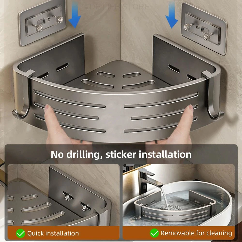 Douche Hoekplank Zonder Boren – Badkamer Organizer met Haak – Image 6